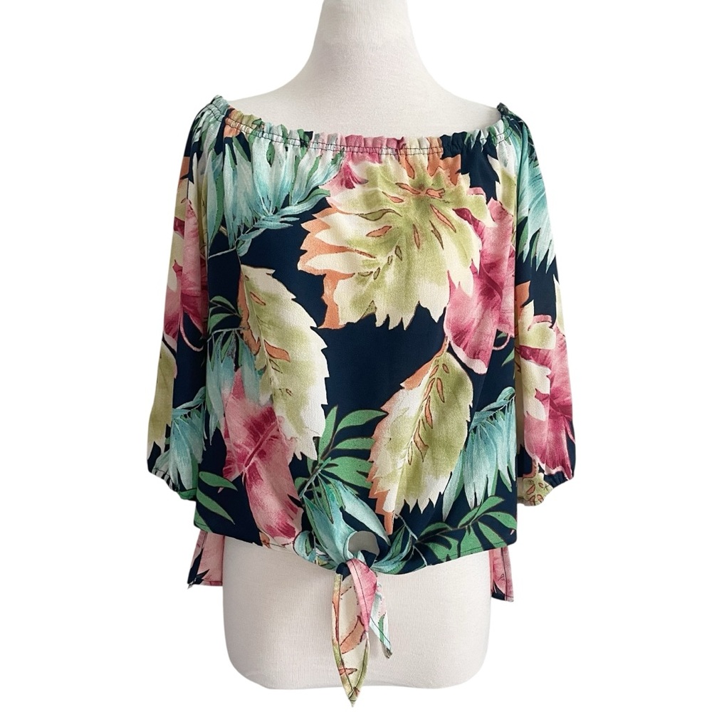 Veronica M OTS top tropical palm Monstera blouse off shoulder medium